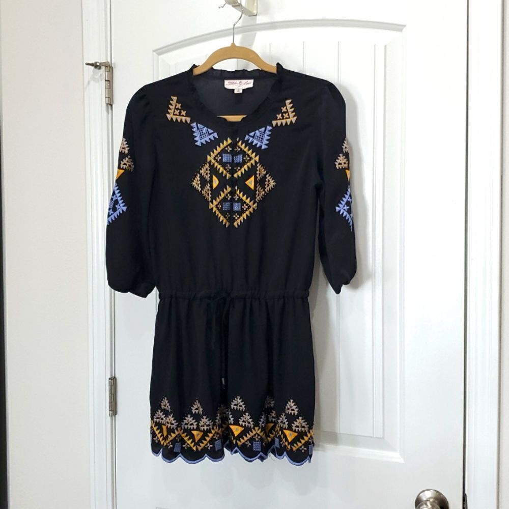 Stitch & Lace (Free People) Embroidered Anouk Mini black and gold size small